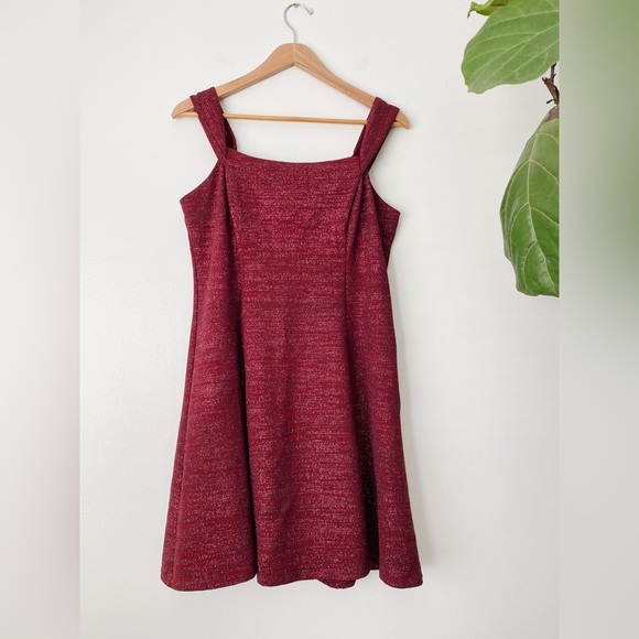 Betsy & Adam's Off-The-Shoulder Glitter Formal Wedding Prom Homecoming Red Dress - Picture 4 of 10